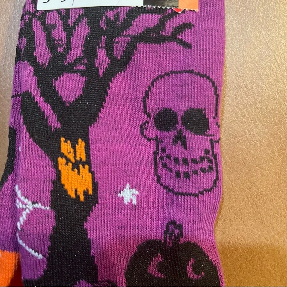 Halloween Socks Set‎ of 4 Skeleton Pumpkin Black Cat Spider Black Orange Purple